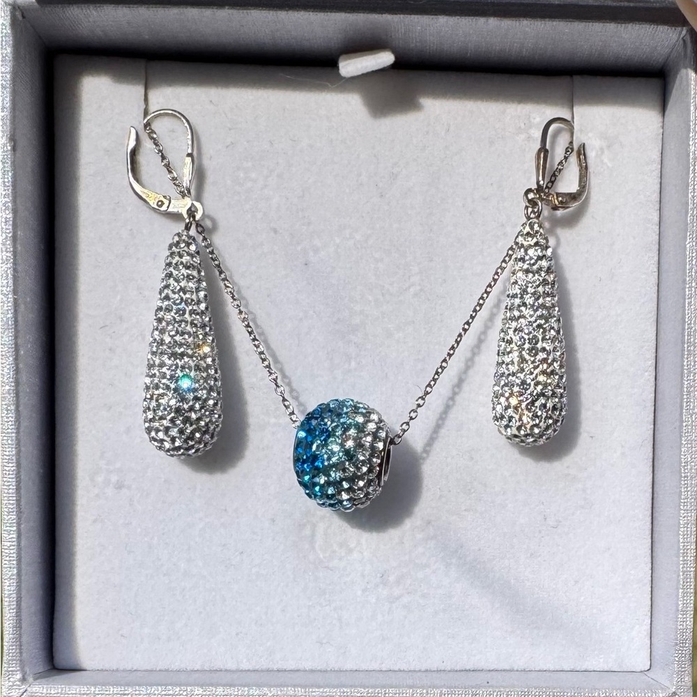 AHM .925 Sterling Silver & Crystal Necklace & Earrings Set GJ Jewelers NIB